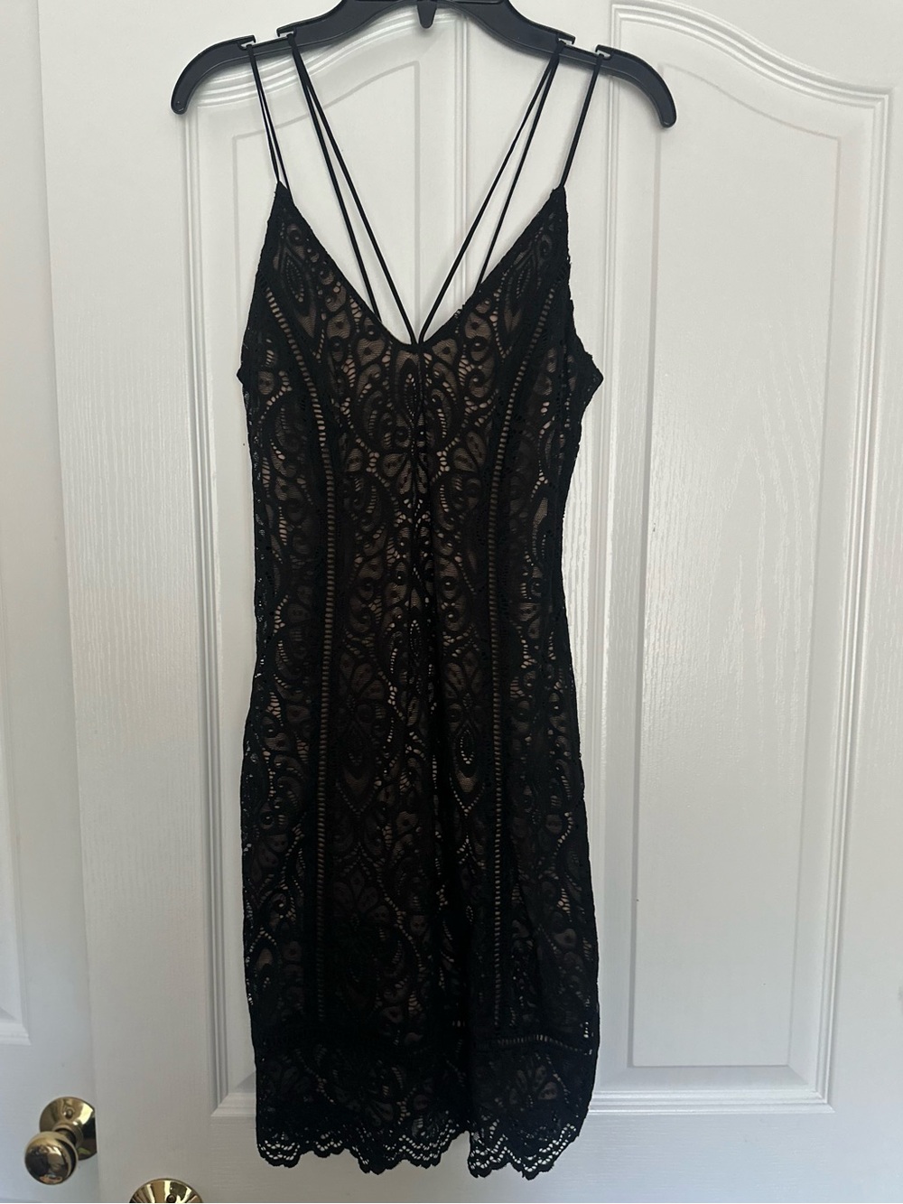 Topshop Women’s Black Lace Slip Dress with Strappy V-Neck Size 4